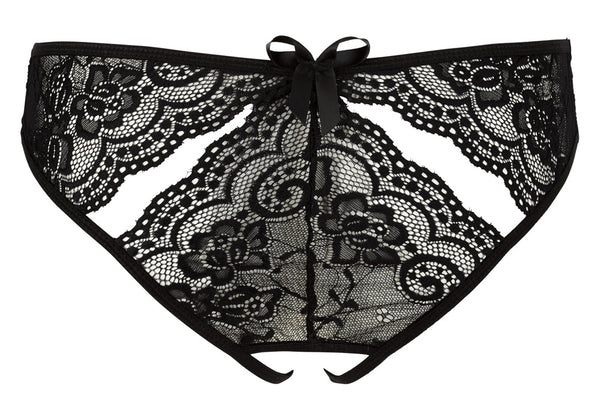 Schwarzer Slip aus floraler Spitze mit Cut-outs (offener Schritt) von NO:XQSE – Ansicht 5