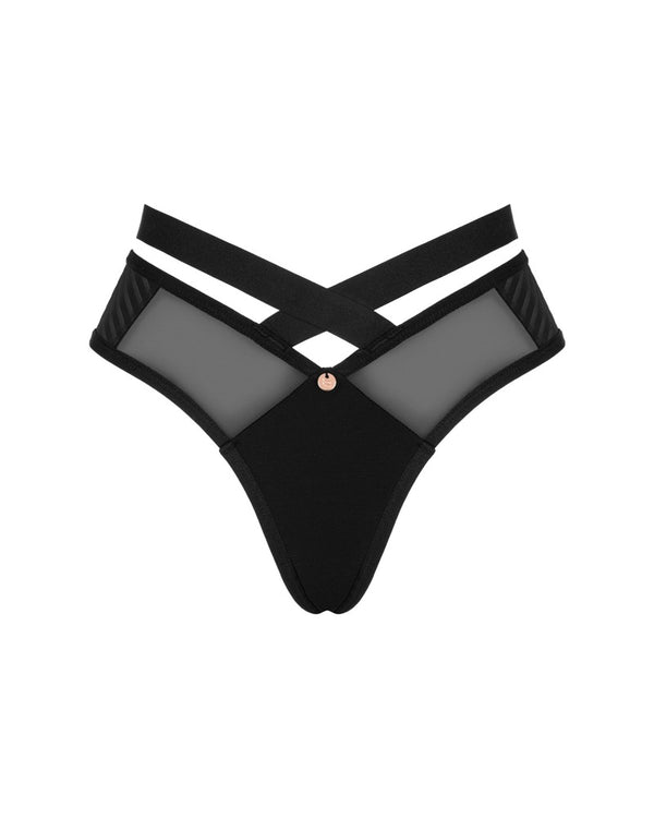 Schwarzer Slip Brasica in zarter Transparenz mit blickdichten Details von Obsessive – Ansicht 3