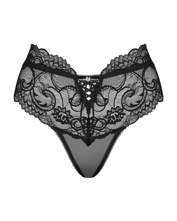Schwarze Panties Elizenes in String-Optik aus transparenter Spitze von Obsessive – Ansicht 3