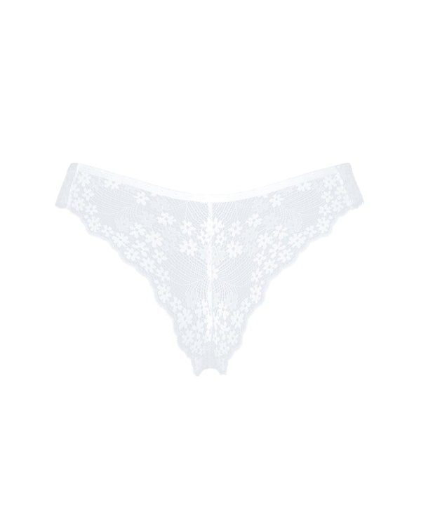 Weißer String Heavenlly aus Stretchtüll mit Blütenspitze im Brazilian-Schnitt von Obsessive – Ansicht 4