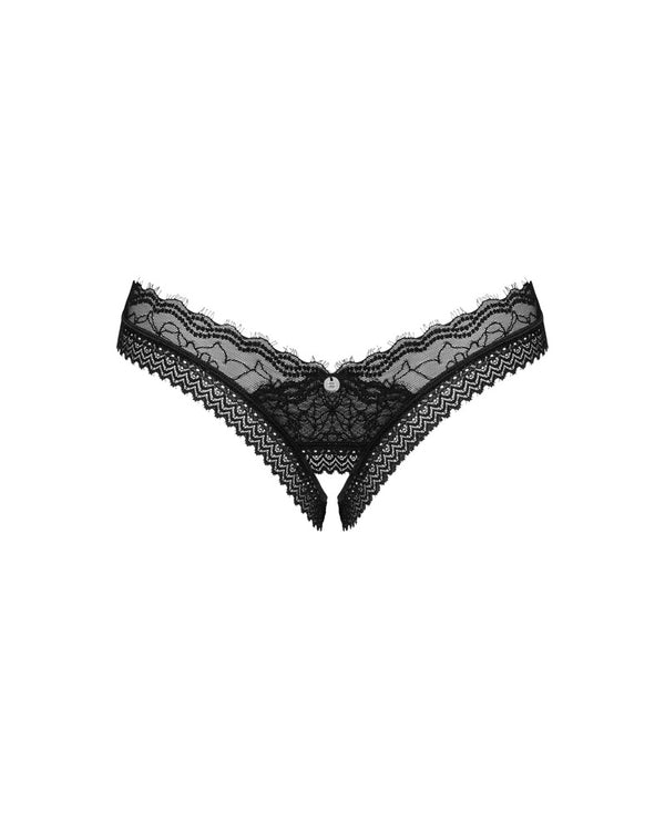 Schwarzer String ouvert Medilla aus zartem Material-Mix mit Wimpernspitze von Obsessive – Ansicht 3