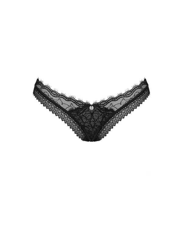 Schwarzer String Medilla aus zartem Material-Mix mit Wimpernspitze von Obsessive – Ansicht 3