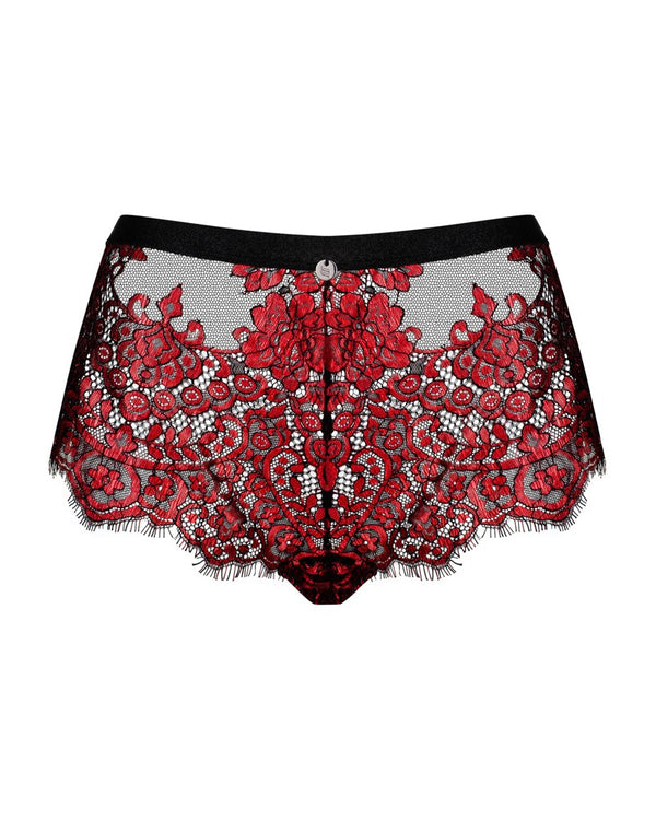 Rotes elegantes Shorts Höschen mit feiner floraler Spitze von Obsessive – Ansicht 3
