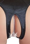 Schwarzer seidiger Slip ouvert aus Satin mit Stickerei und Perlenkette von Cottelli – Ansicht 5