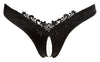 Schwarzer seidiger Slip ouvert aus Satin mit Stickerei und Perlenkette von Cottelli – Ansicht 6