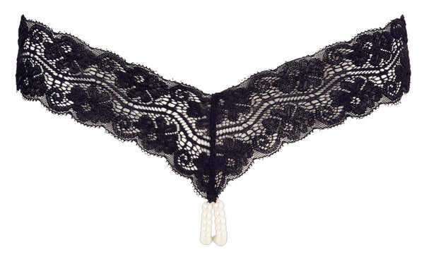 Schwarzer String mit stimulierender Perlenkette und floraler Spitze von Cottelli – Ansicht 7
