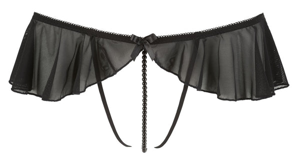Schwarzer String ouvert mit Volants und stimulierender Perlenkette von Cottelli – Ansicht 6
