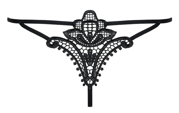 Schwarzer String Luiza mit aufwendiger Stickerei und Riemchen-Details von Obsessive – Ansicht 7