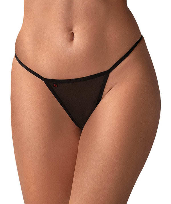Schwarzer String Luiza mit aufwendiger Stickerei und Riemchen-Details von Obsessive – Ansicht 4