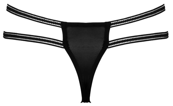 Schwarzer Riostring ouvert aus Eyelash-Spitze mit Strassringen von Cottelli – Ansicht 7