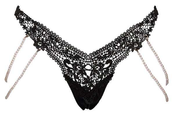 Schwarzer Riostring aus Stickereispitze mit abnehmbaren Doppel-Perlenketten von Cottelli – Ansicht 5