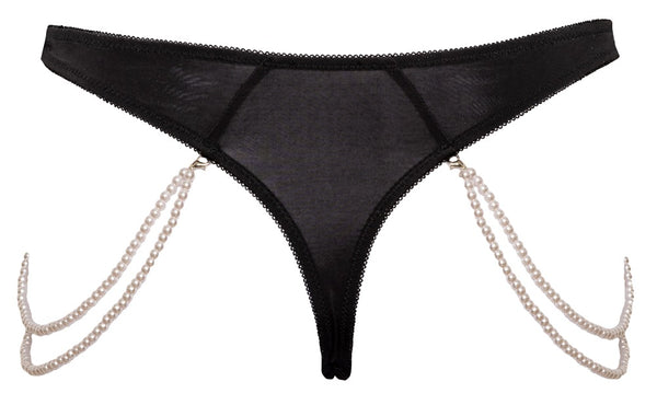 Schwarzer Riostring aus Stickereispitze mit abnehmbaren Doppel-Perlenketten von Cottelli – Ansicht 6