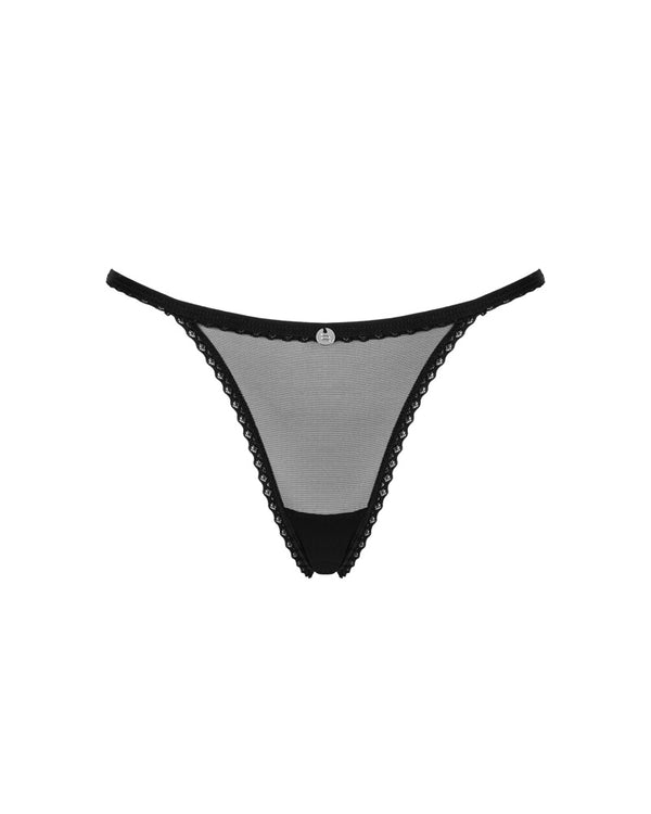 Schwarzer Tanga Celia Noir aus Guipure-Spitze und transparentem Netz von Obsessive – Ansicht 3