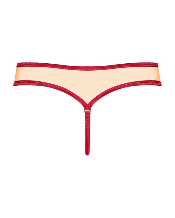 Roter Tanga Rubinesa aus zartem Satin in raffinierter Materialkombination von Obsessive – Ansicht 4