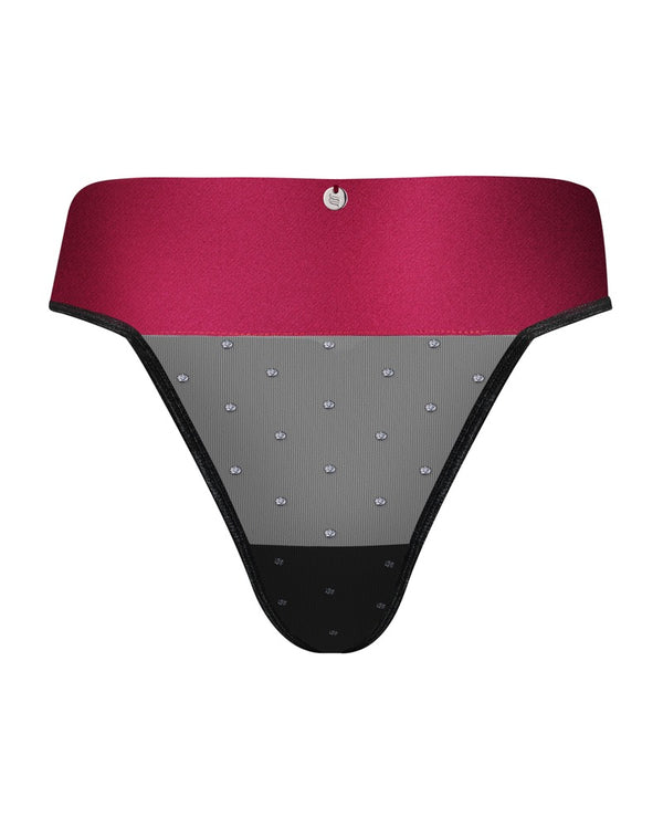 Schwarzer High-Waist-String Tienesy aus Transparent-Tüll mit Satin-Bund und Schleife von Obsessive – Ansicht 3