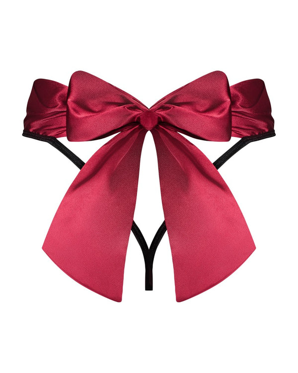 Schwarzer High-Waist-String Tienesy aus Transparent-Tüll mit Satin-Bund und Schleife von Obsessive – Ansicht 4