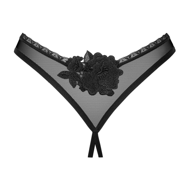 Schwarzer Riostring ouvert Latinesa aus Stretchtüll mit Spitzenbordüren von Obsessive – Ansicht 4