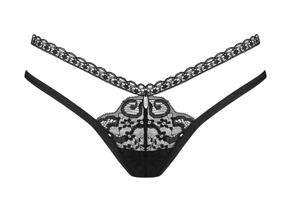 Schwarzer String Blomentis mit Spitzen-Details und doppeltem Bund von Obsessive – Ansicht 4