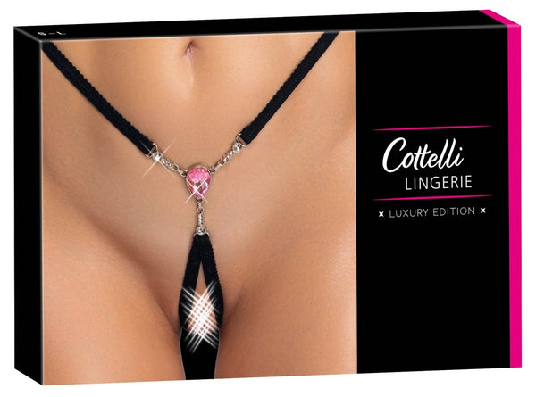 Schwarzer glamouröser String Ouvert mit funkelnden Schmucksteinen von Cottelli LINGERIE