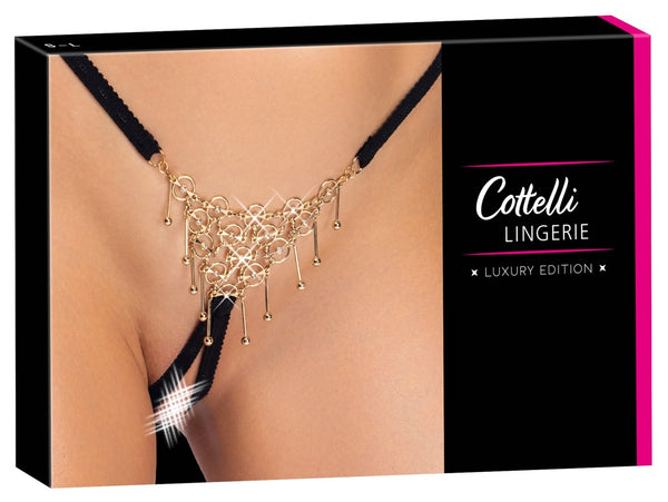 Schwarzer luxuriöser String Ouvert mit filigranem Schmuckgeflecht von Cottelli LINGERIE