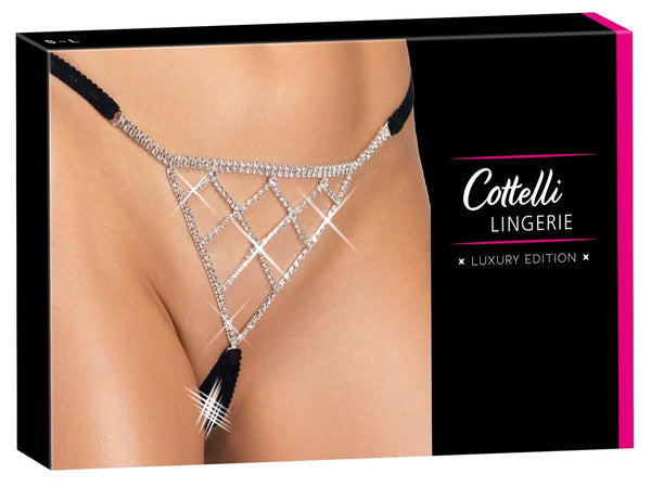 Schwarzer glamouröser String Ouvert mit funkelndem Strassbesatz von Cottelli LINGERIE