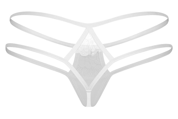 Weißer String Arrowel mit bestickter Spitze und Schmuckdetail von Obsessive – Ansicht 5