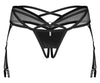 Schwarzer Straps-String ouvert Dominna im Netz-Wetlook-Mix von Obsessive – Ansicht 5