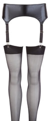 Schwarzes Wetlook-Strapsgurt-Set mit Metall-Strapsen und Strümpfen von NO:XQSE – Ansicht 4