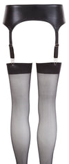 Schwarzes Wetlook-Strapsgurt-Set mit Metall-Strapsen und Strümpfen von NO:XQSE – Ansicht 5