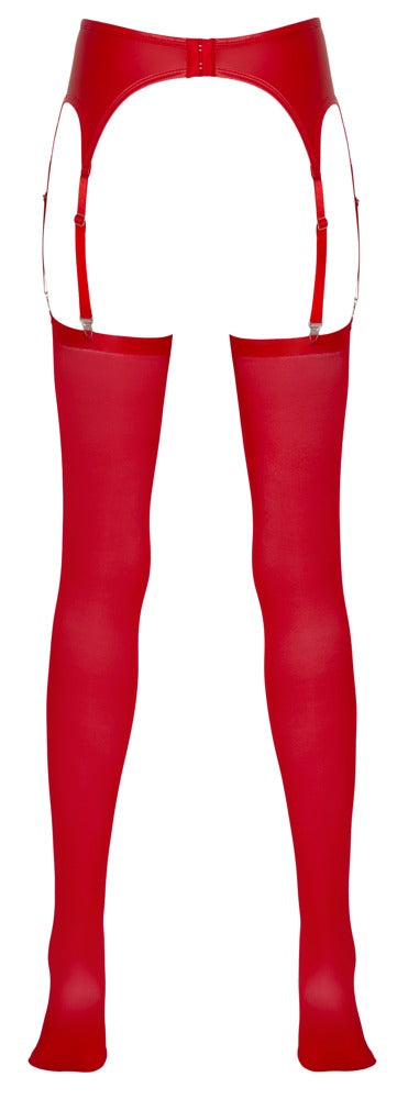 Roter Strapsgurt im Mattlook mit Metallteilen und passenden Strümpfen von NO:XQSE – Ansicht 7