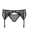 Schwarzes Strumpfband- und Tanga-Set Charms aus Stoff und Blütenspitze von Obsessive – Ansicht 3