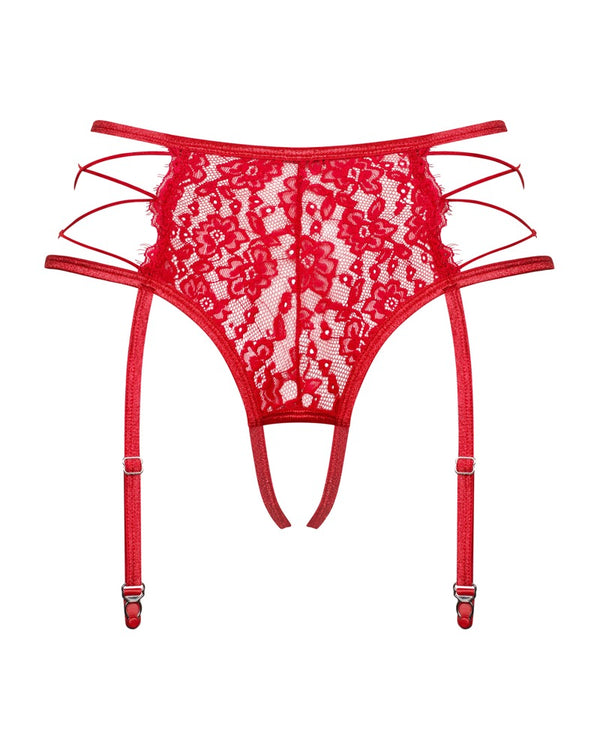 Roter Straps-String Rediosa aus Spitze mit Schnür-Seiten von Obsessive – Ansicht 4
