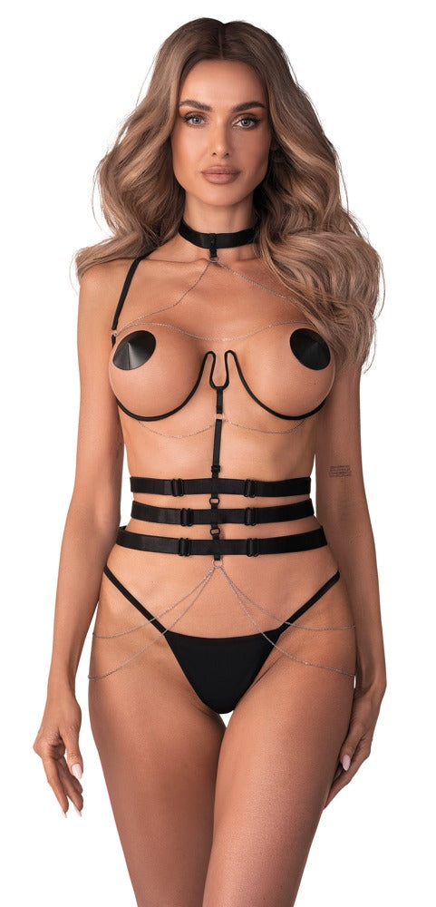 Schwarzes Harness Premisis im handgefertigten Premium-Design von Obsessive