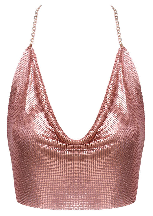 Roségoldenes verführerisches glänzendes Metall Top mit Wasserfall Ausschnitt von Cottelli ACCESSOIRES – Ansicht 7