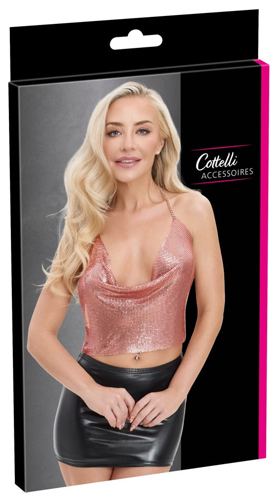 Roségoldenes verführerisches glänzendes Metall Top mit Wasserfall Ausschnitt von Cottelli ACCESSOIRES
