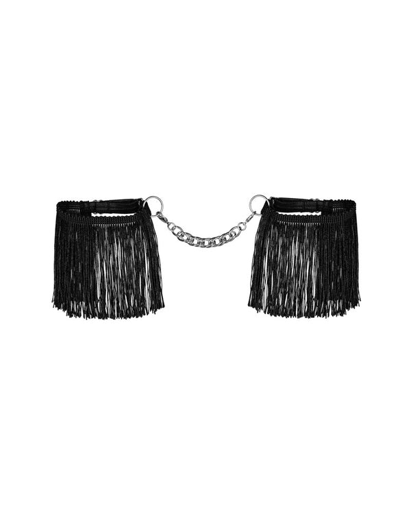 Schwarze Handfesseln Sherila im Fransen-Look mit Stretch-Armbändern von Obsessive
