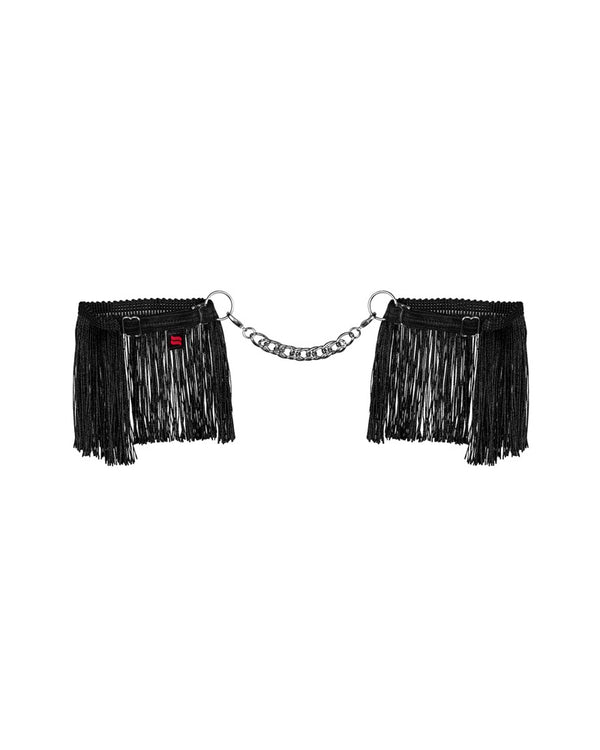 Schwarze Handfesseln Sherila im Fransen-Look mit Stretch-Armbändern von Obsessive – Ansicht 2