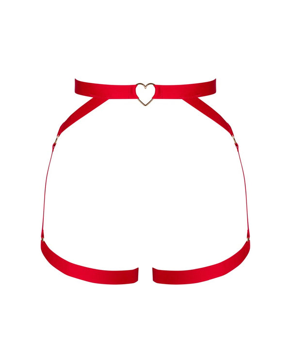 Rotes Harness Elianes aus Stretchriemen mit goldfarbenen Ringen von Obsessive – Ansicht 3