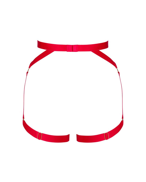 Rotes Harness Elianes aus Stretchriemen mit goldfarbenen Ringen von Obsessive – Ansicht 4