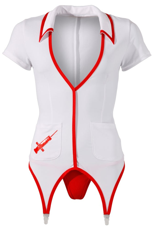 Sexy Krankenschwester-Kostüm als weißes Strapshemd mit rotem Detail von Cottelli – Ansicht 4