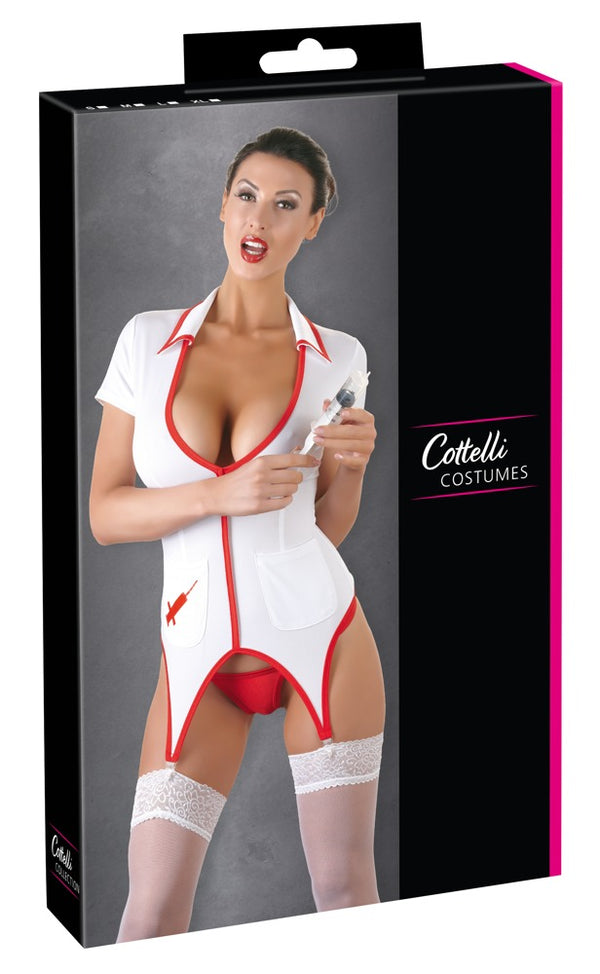 Sexy Krankenschwester-Kostüm als weißes Strapshemd mit rotem Detail von Cottelli