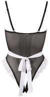 Schwarzes Kellnerinnen-Kostüm aus Powernet-Body mit Schürze und Halsband von Cottelli – Ansicht 5