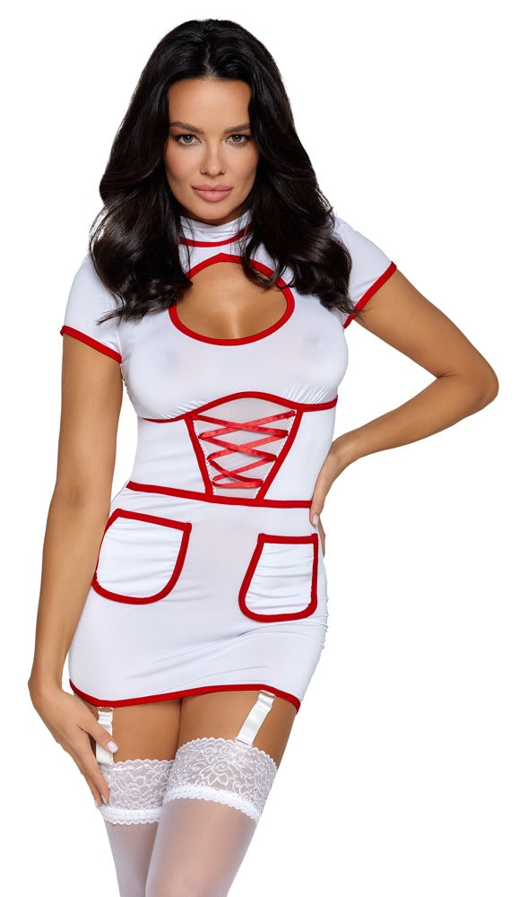 Sexy Krankenschwester-Strapskleid semi-transparent mit roten Details von Cottelli – Ansicht 4
