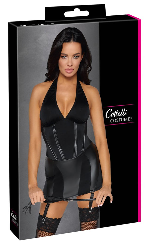 Sexy Domina-Kostüm als Strapskleid mit Mattlook-Details und Peitsche von Cottelli