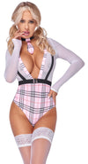 Sexy Schuluniform-Kostüm als Langarm-Body mit Karo und Krawatten-Halsband von Cottelli – Ansicht 3
