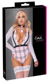 Sexy Schuluniform-Kostüm als Langarm-Body mit Karo und Krawatten-Halsband von Cottelli