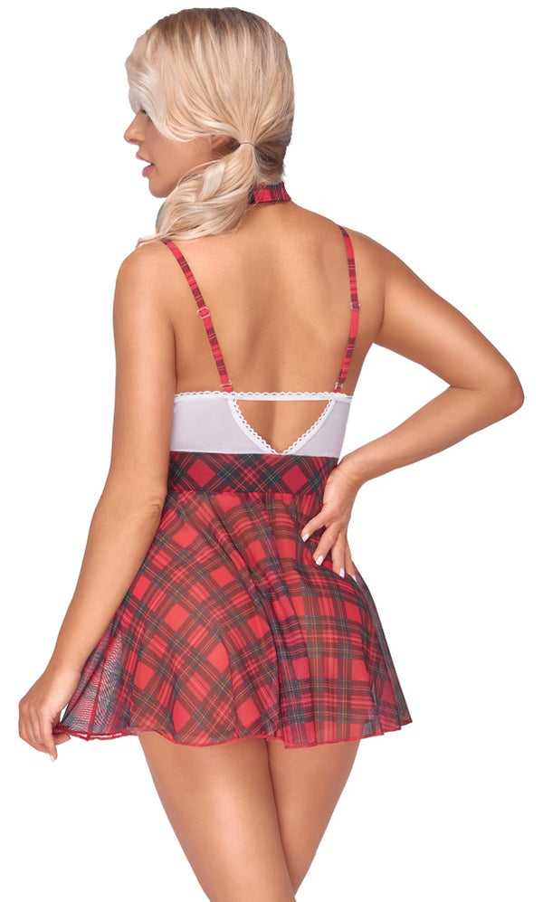 Sexy Schuluniform-Kostüm als Trägerkleid aus Powernet und Spitze im Karo-Look von Cottelli – Ansicht 4