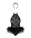 Schwarz-weißes Zofen-Kostüm Frilles mit Body, Tüll-Röckchen und Häubchen von Obsessive – Ansicht 3