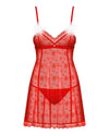 Rotes Dessous-Set Claussica mit Negligé und String im Schneeflocken-Design von Obsessive – Ansicht 5
