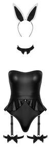 Sexy schwarzes Bunny-Kostüm als Straps-Tube-Body mit Ohren und Halsband von Cottelli – Ansicht 6